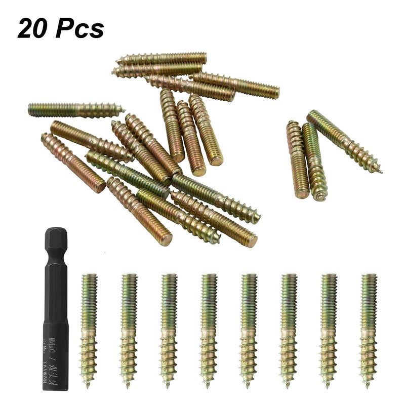 Hitefu 20PCS Hanger Bolts, M4 Double Ended Screws 1"(25mm) Length, M4 Dowel Screw for Wood Furniture, with (M4x0.7mm) Hanger Bolt Driver - Image 2